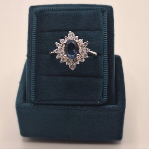 Swarovski Navy Blue Oval Halo Ring with Clear Accents